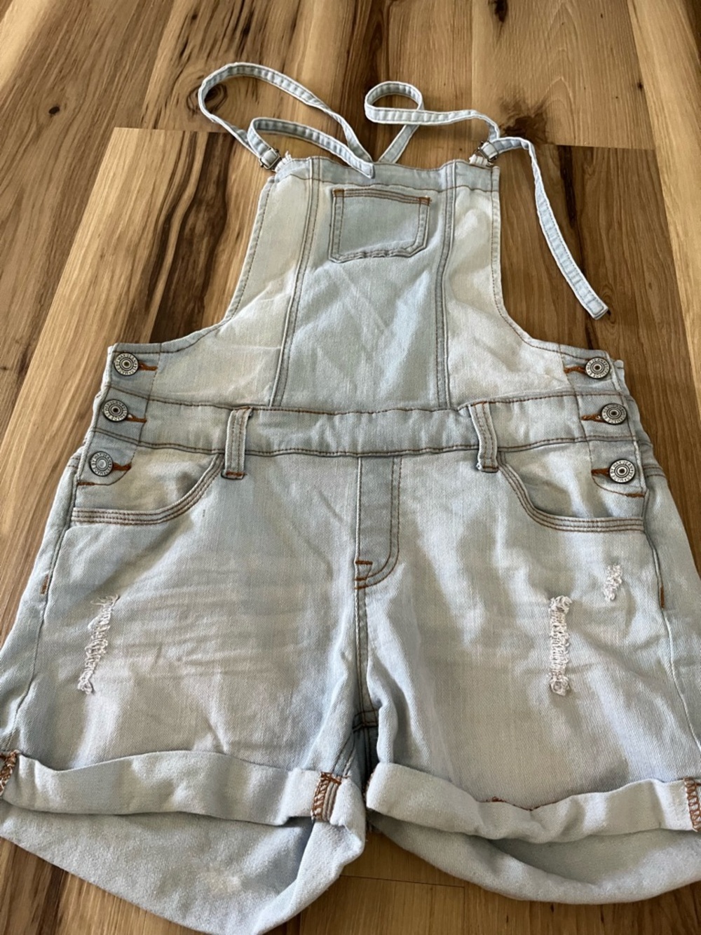 Wax Jean Light Blue Denim Jean Shortalls Romper Stretch L Adjustable L